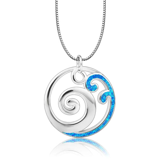 TikTok INS Wind Necklace Hawaii Beach Blue Waves Opal Pendant Europe-Inlaid Jewelry for Buddhism Followers