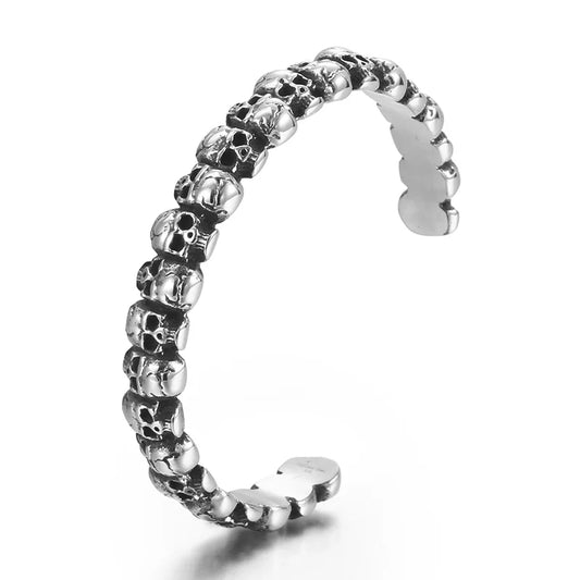 KALEN Men Fashion Stainless Steel Punk Skulls Cuff Open Bangle Bracelet