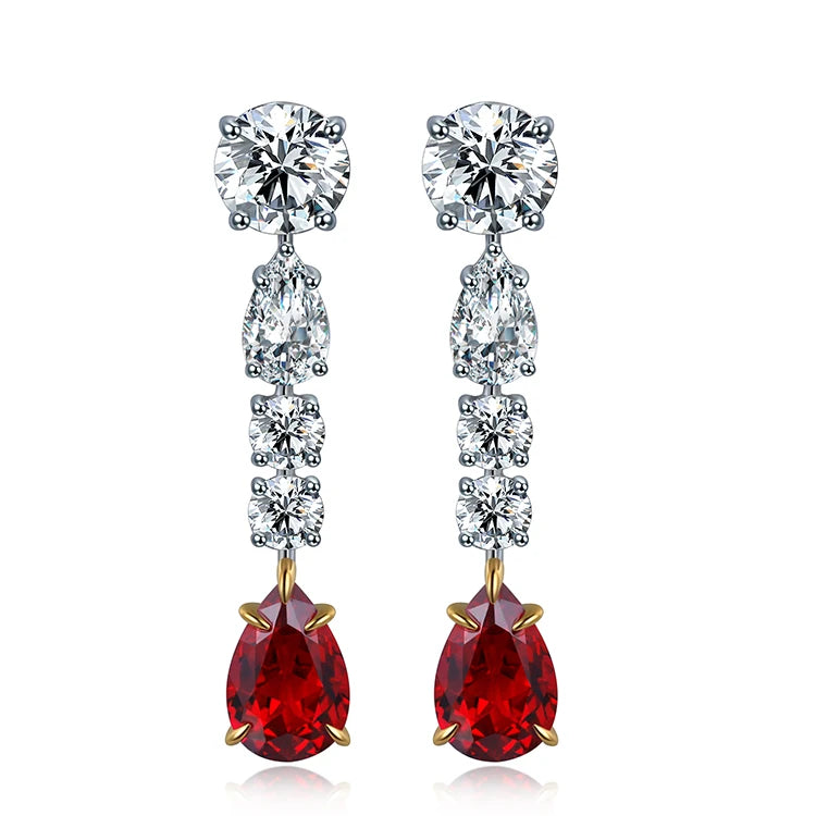 Gemfiori Anster High Quality Fine S925 Silver Lab Grown Ruby Stud Earrings Stylish and Elegant Long Earrings