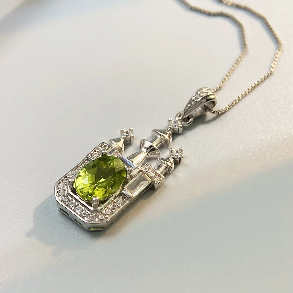 Gioiellieri Natural Peridot Pendant with S925 Sterling Silver for Women Elegant Green Gemstone Necklace Jewelry August Birthstone Gift
