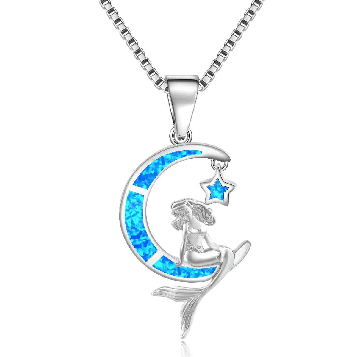 Trendy Blue Opal Mermaid Necklace - Elegant European Style Pendant Chain for Women's Fashion Jewelry