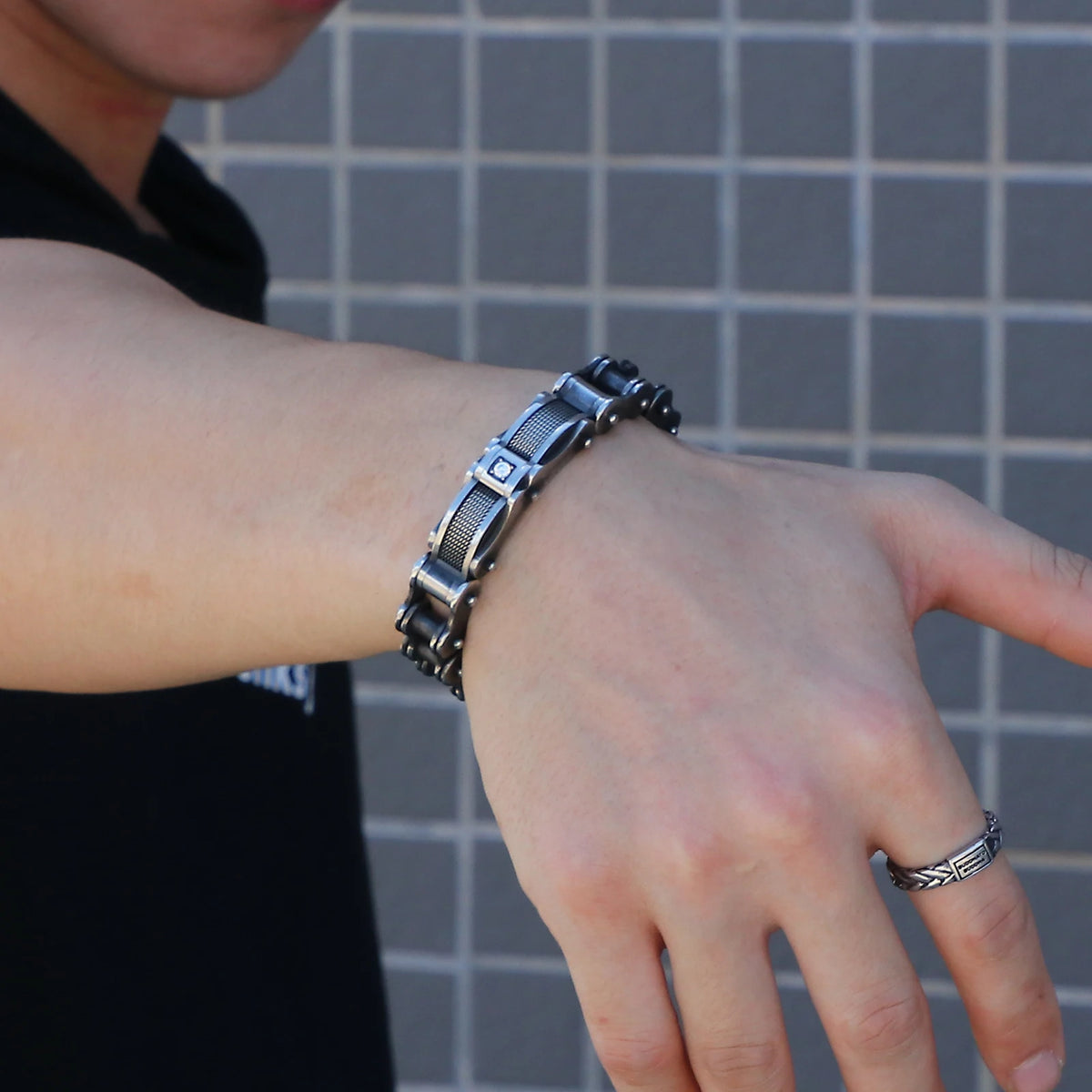 KALEN Stainless Steel Bike Bracelets Bangles for Men
