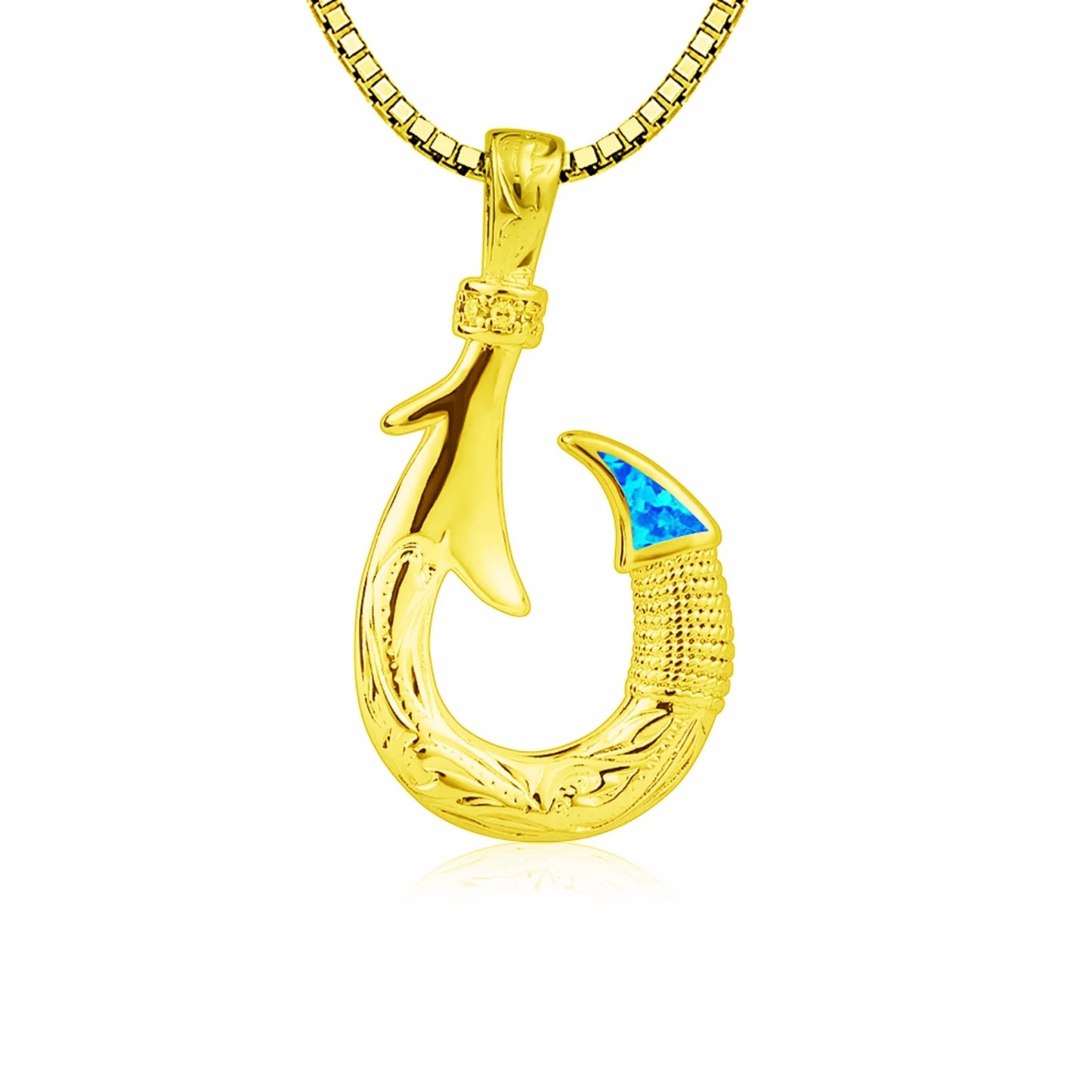 Hawaiian Ocean Opal Copper Necklace for Women-Trendy Dainty Blue Fishhook Pendant Sweater Chain