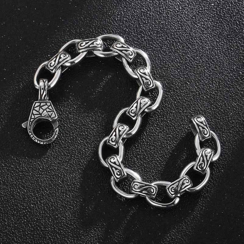 KALEN Men Stainless Steel Oval Links Bracelets With Vintage Patterns