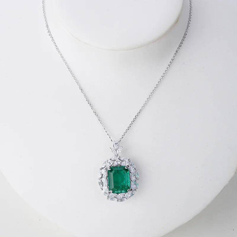 S&S Lab Grown Colombian Emerald 925 Silver Jewellery Set | Ring, Necklace & Earrings | S&S Collection