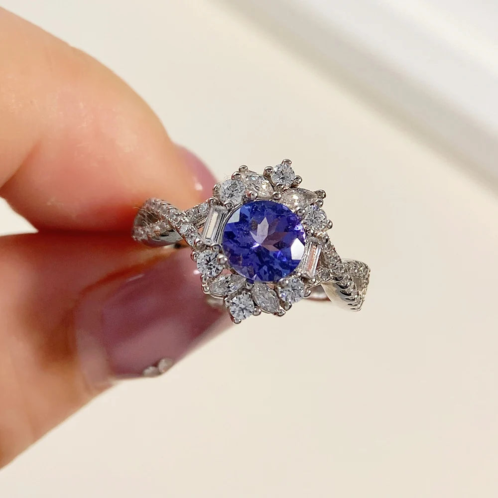 Gioiellieri Natural Tanzanite Ring S925 Sterling Silver for Women Genuine Blue Gemstone Fine Jewelry December Birthstone Anniversary Gift