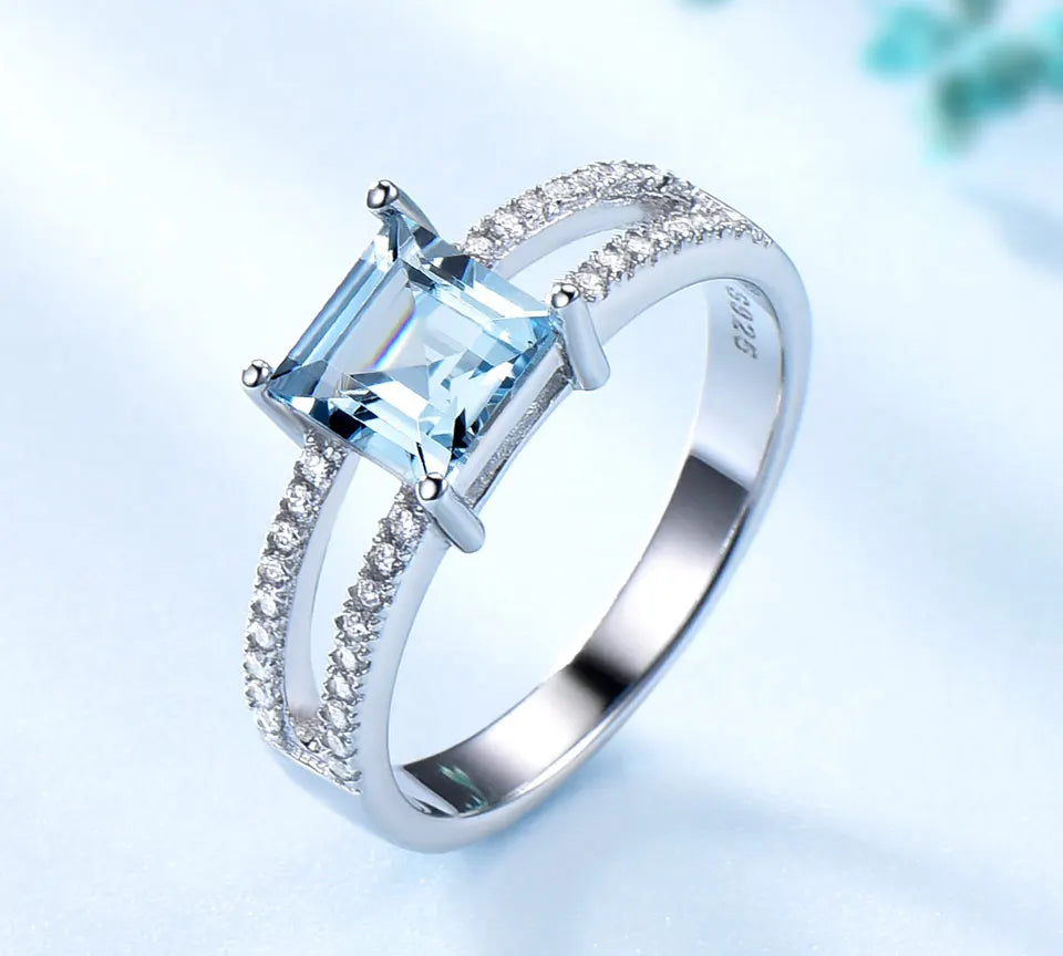 S&S Nano Sky Blue Topaz 925 Silver Jewellery Set | Ring, Pendant Necklace & Stud Earrings | S&S Collection