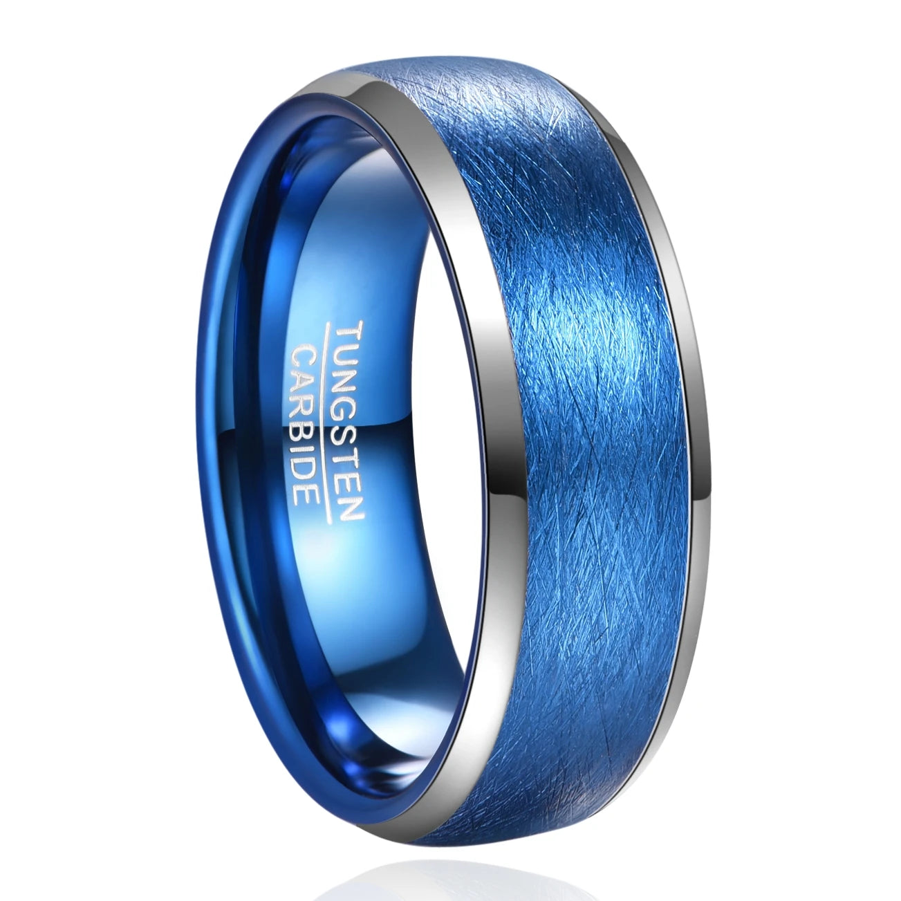 8mm width handmade chamfer bright edges thousand silk effect plated blue men's or women's unisex tungsten steel ring jewelry