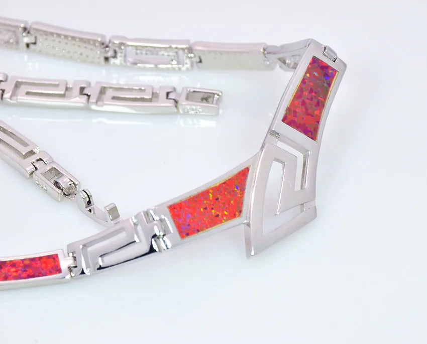 Vibrant Red Opal Gold Plated Trendy Statement Necklace | Hawaiian-Inspired Western Fashion Long Sweater Chain-Daily Wear