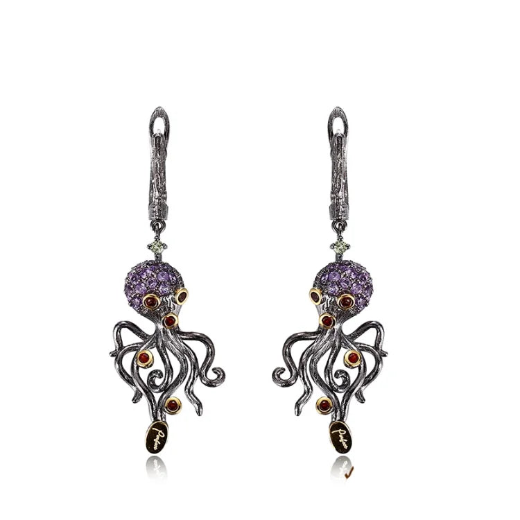 Profession Design 925 Sterling Silver Octopus Shape Earrings With Garnet Stone