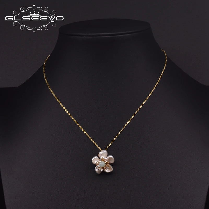 925 Sterling Silver Choker Necklace Natural Freshwater Pearl Flower  Pendant Necklace for Women Fashion Jewelry