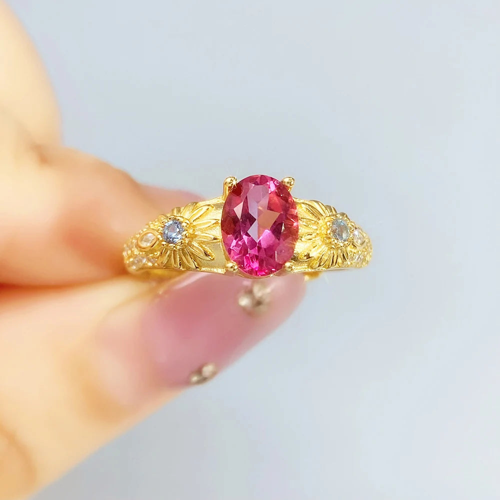 Gioiellieri Pink Topaz Silver Ring with Pear Cut Natural Stone for Wedding Engagement in 925 Sterling Silver Band for Her Fine Jewelry S925