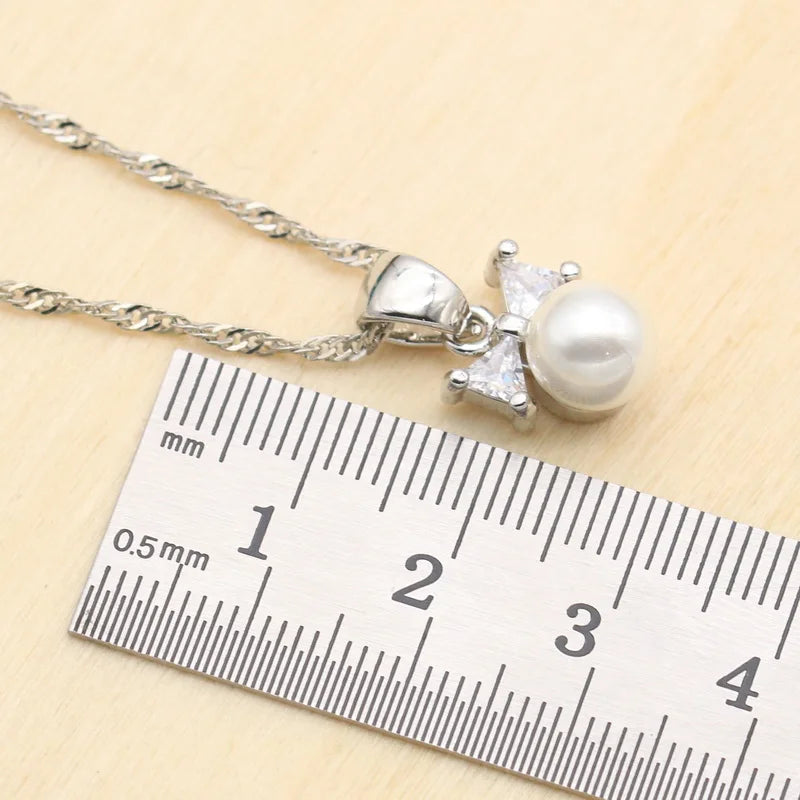 XOTICA White Zircon Sterling Silver Jewelry Set for Women Wedding Engagement Gift Hoop Earrings Necklace Pendant Open Ring