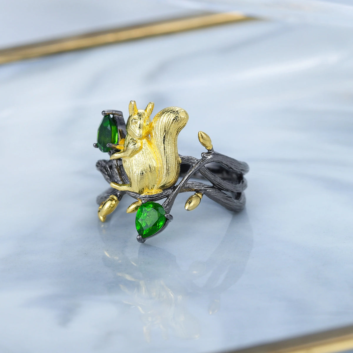 ArtistA C7874 Abiding High-end Gold Plated Vivid Cute Squirrel 925 Sterling Silver Chrome Diopside Jewelry Sets for Moroccan Wedding