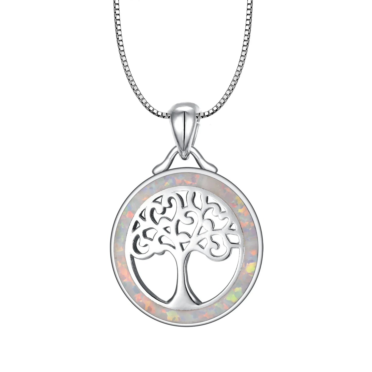 Trendy Silver Plated Copper Opal Life Tree Link Chain Clavicle Pendant Necklace-Delicate Fashion Accessory for Women