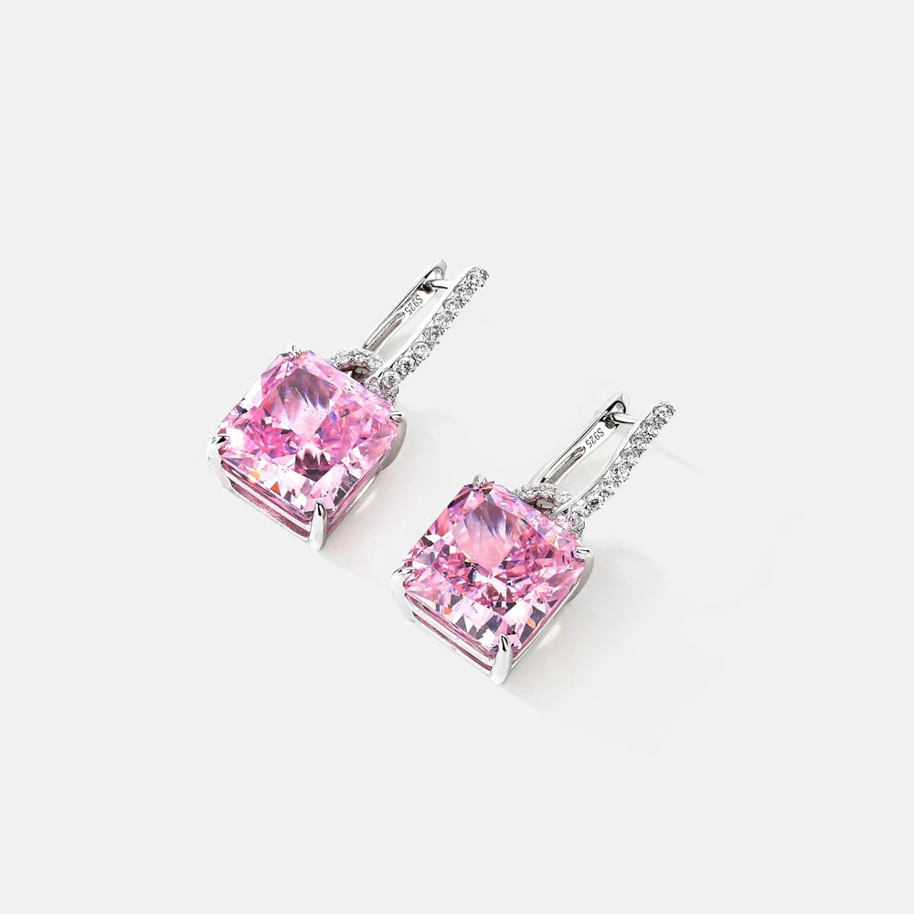 MUSHAN Jewelry Factory Pure Silver Stud Earrings Light Luxury Electroplated White Gold Pink Diamond Jewelry Earrings