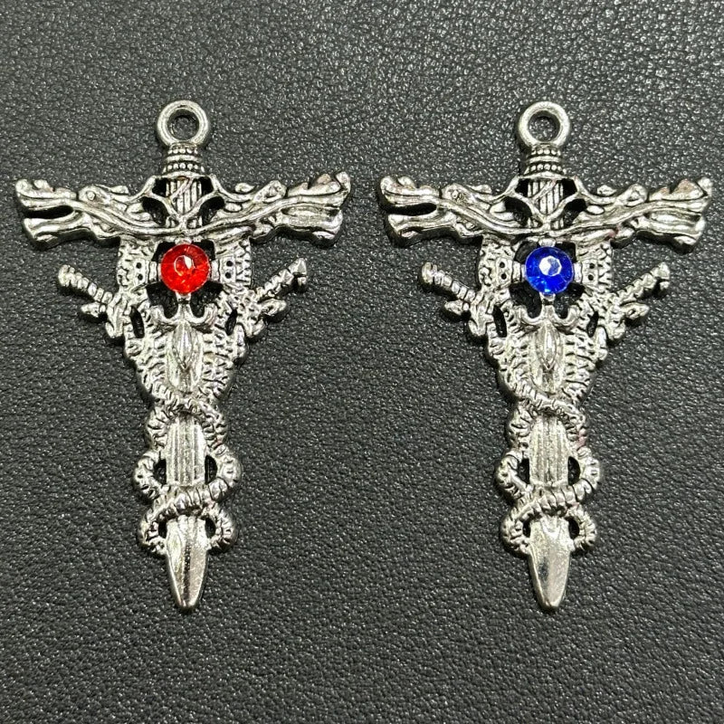 Retro Double-dragon Cross Pendant Charms Gold Stainless Steel Foreign Trade Accessories Fashionable Street-style Trendy DIY