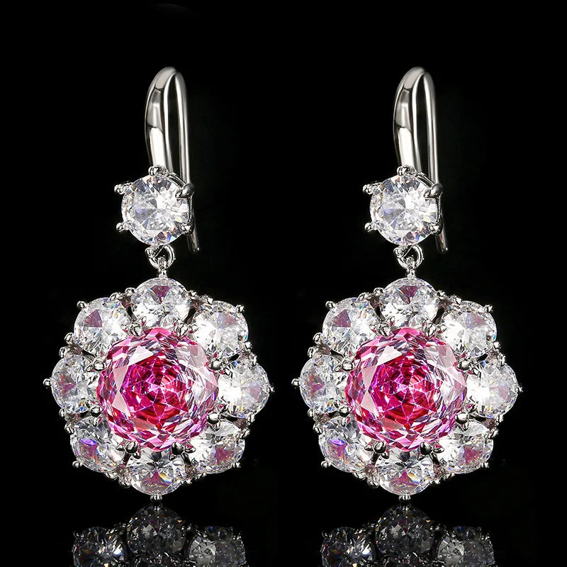 Fashion Eco-friendly Copper Wedding Jewellery Set Bridal 14-1mm Pink Red Zircon Round Pendant Bridal Matching Jewelry Set