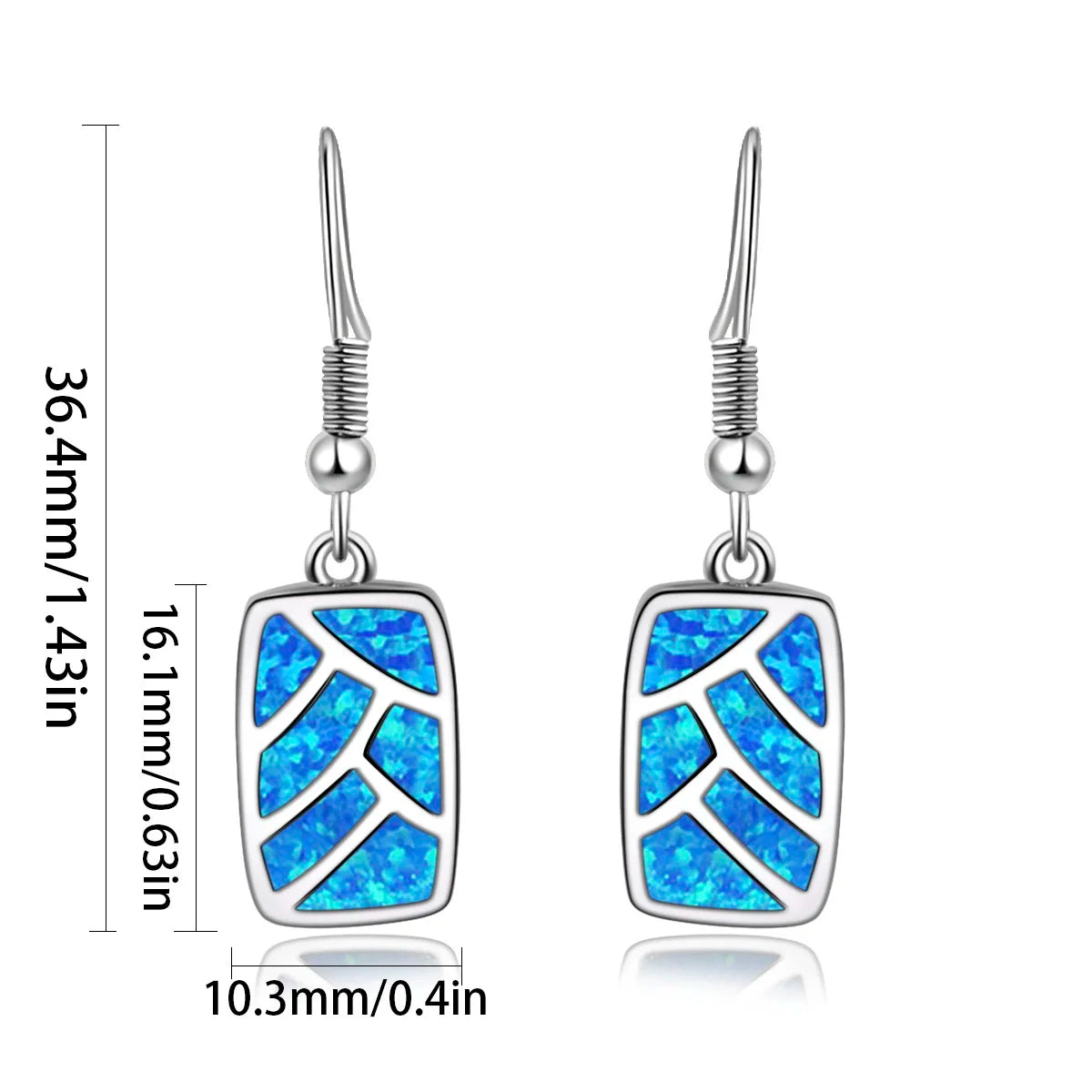 Leaf-Pattern Opal Drop Earrings - Blue Fire Opal Inlaid Rectangular Frame Design | Nature-Chic Daily Jewelry Bulk Gifts
