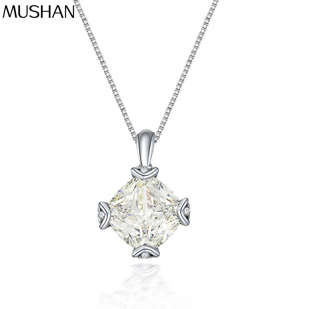 MUSHAN Jewelry Factory New 7 Carat White G Square 11*11 Necklace 925 Silver Fashionable and Sexy Neck Accessory 40+5cm