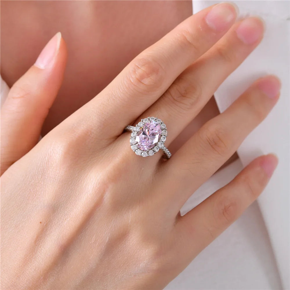 MuShan Jewelry Factory European and American S925 Silver 3 Carat Pigeon Egg 8*12 High Carbon Diamond Ring Luxurious Diamond Ring