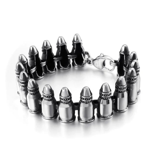 Punk Retro Bullets Head Chain Bracelet Titanium Steel Charm Bracelets for Men Military Soldier Souvenir Gift for Anniversaries