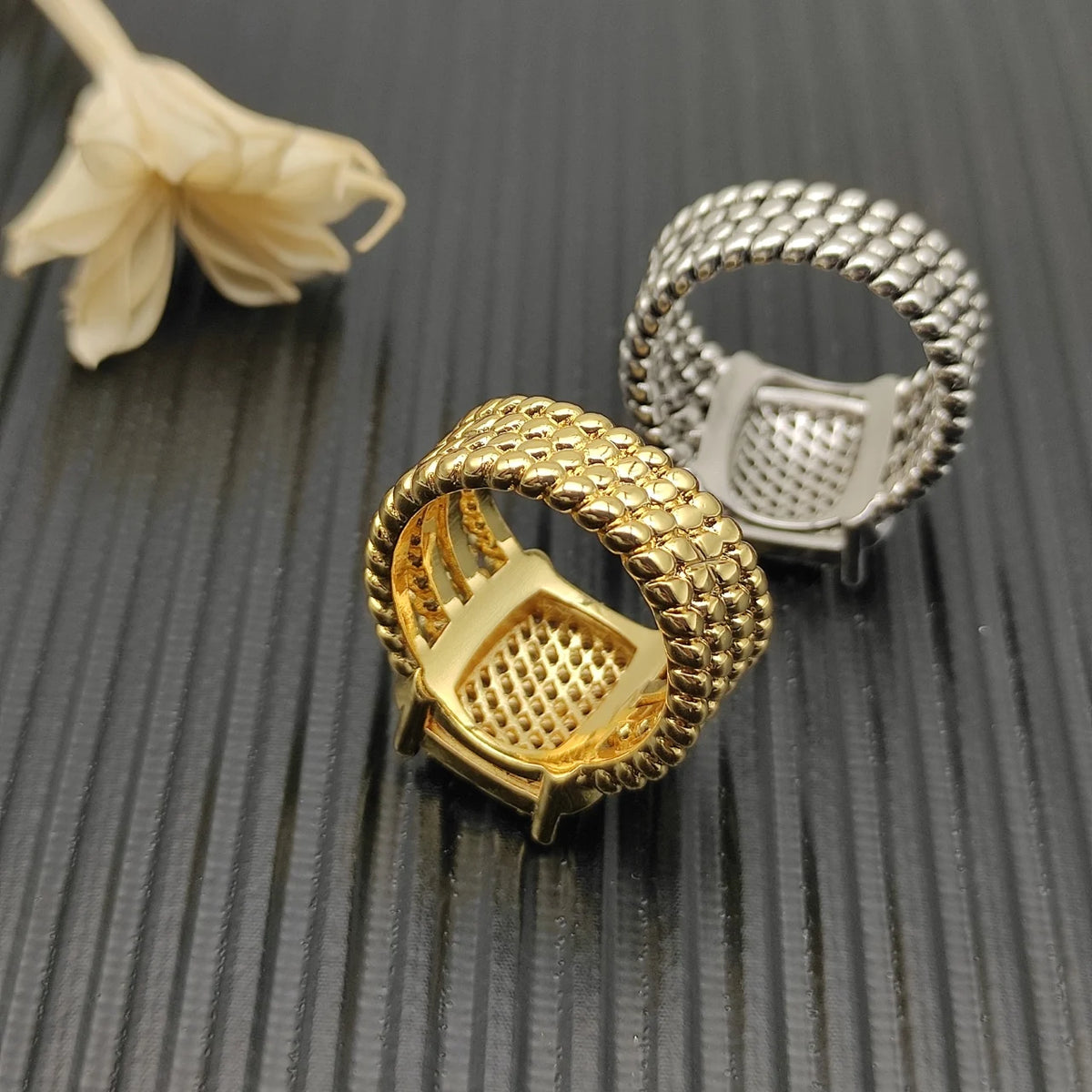 FASHIONISTA DY High-Quality Silver-Plated Large Full-Diamond Ring, Gold-Plated Large Colored Gemstone Ring, Jewelry