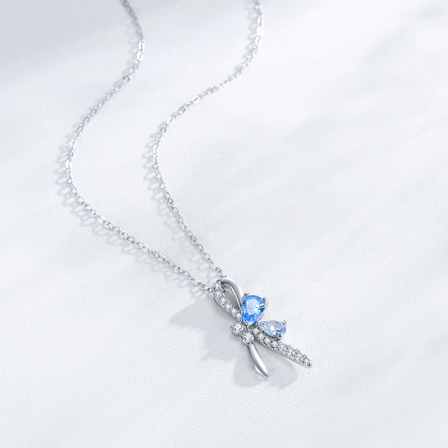 Ailmay Luxury 925 Sterling Silver Blue Zircon Bow Jewelry Set for Women Wedding Engagement or Christmas Gift