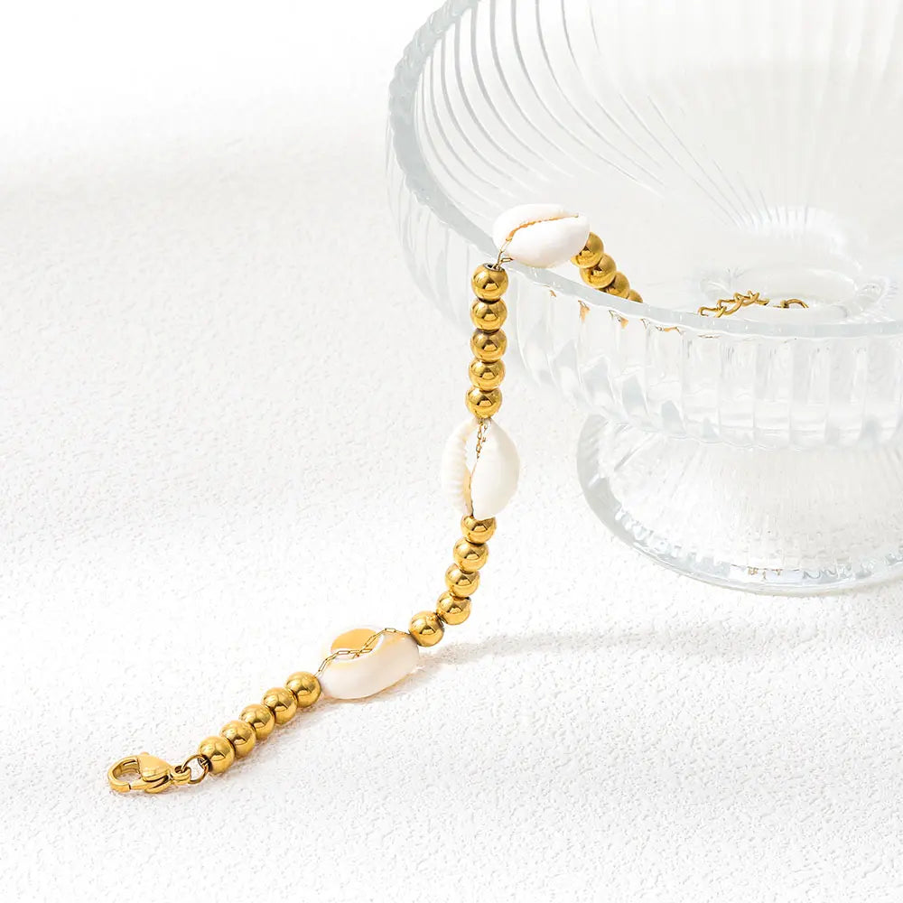 JOOLIM 18K PVD Gold Plated Waterproof Stainless Steel Fashion Shell Pendant Ball Bracelet for Women Wholesale Jewelry