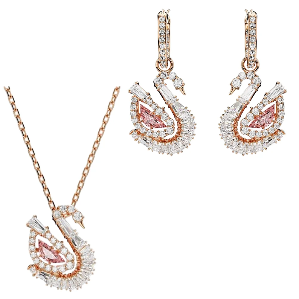 S&S Vintage Copper Dainty Swan Wing Combo Set Necklace Dangle Earrings Ring Matching Gift for Young Women Wedding Anniversary