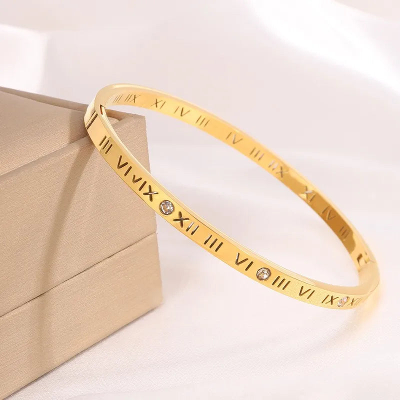 REBEL Stainless Inoxydable Stainless Steel 18K Gold Plated Roman Women Fashion Jewelry Bracelets Bangles