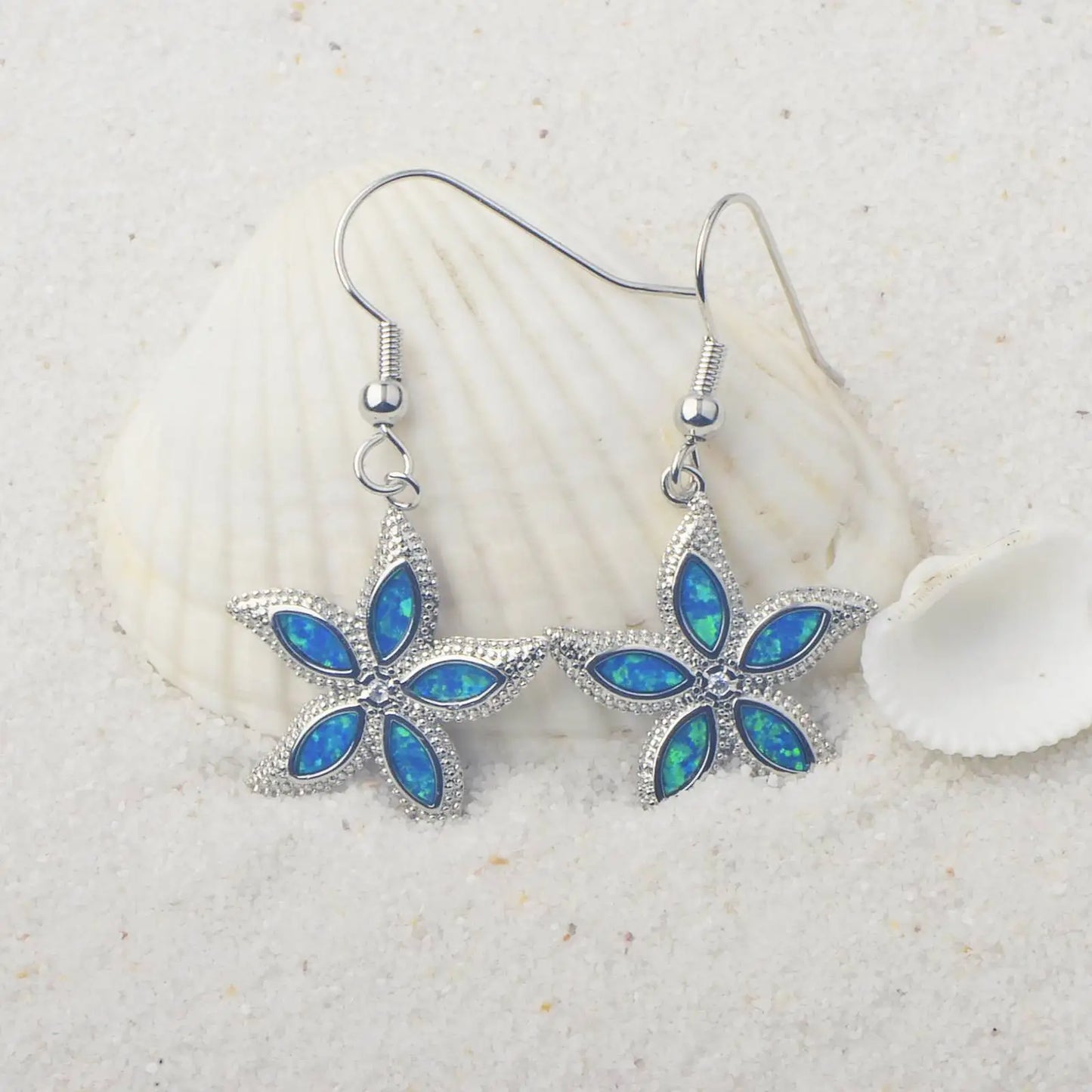 TikTok Viral Colorful Opal Starfish Bohemian Christian Silver Plated Brass Pendant Earrings Trendy Women's Jewelry