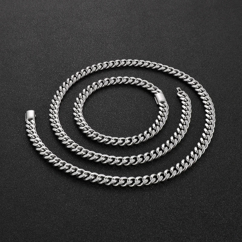 REBEL Minimalist Stainless Steel Necklace & Bracelet Jewellery Set | 60cm & 23cm