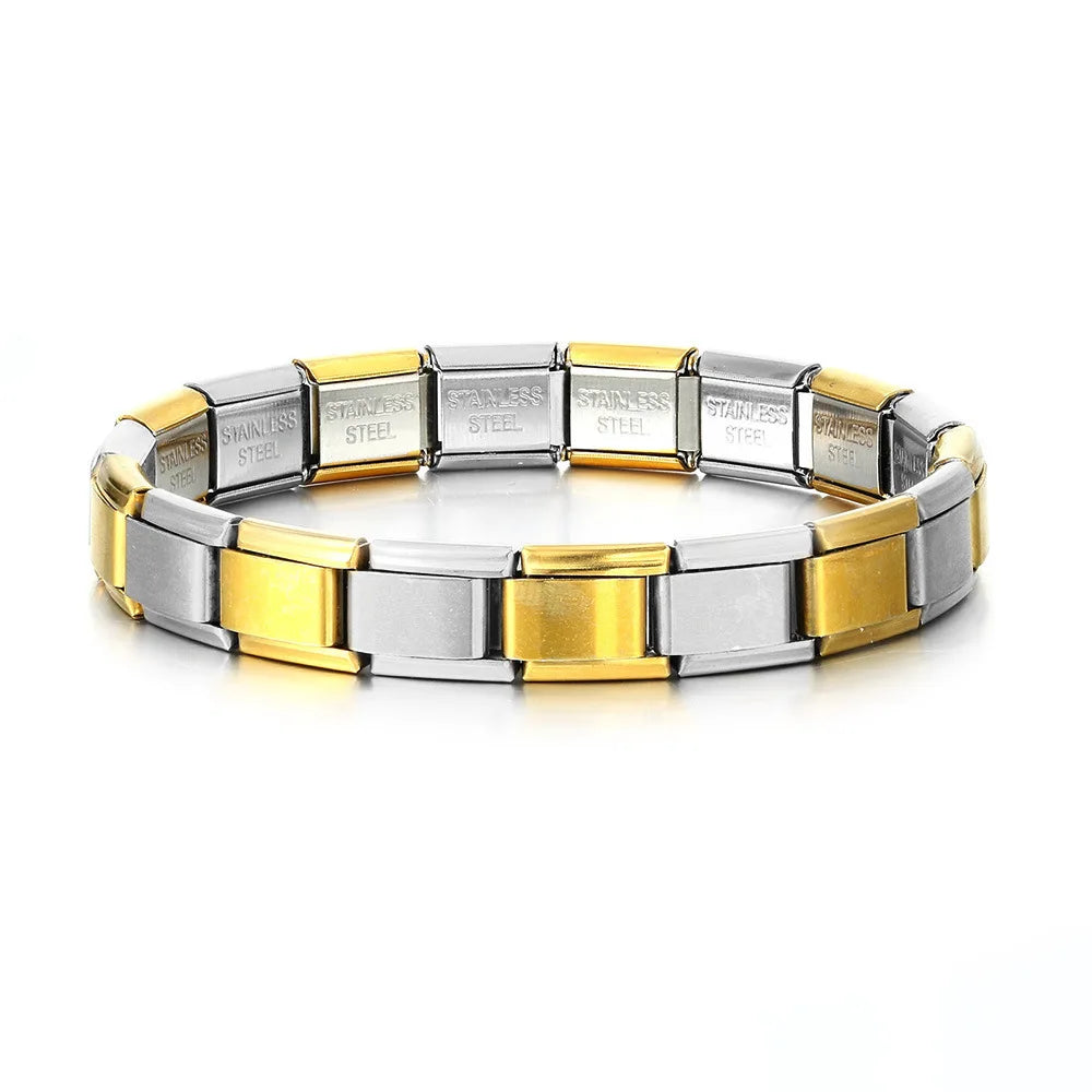 REBEL FASHIONISTA 9mm Wide Simple Style Fashion Stainless Steel Bangle Elastic Link Chain High Quality Factory DIY Jewelry Italian Charm Bracelet