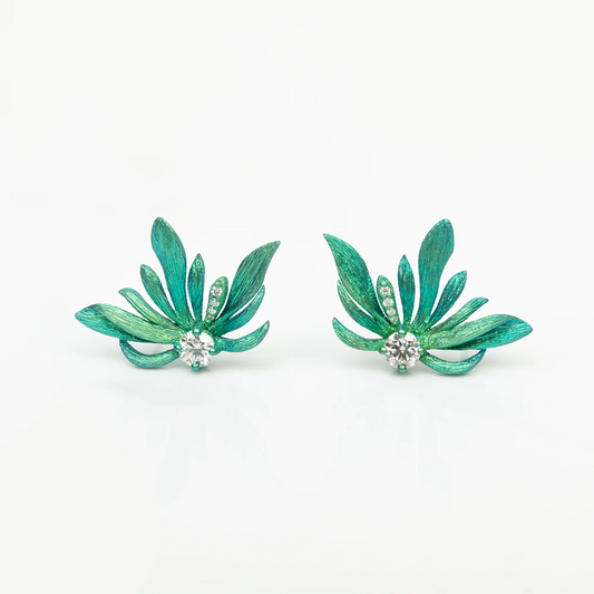 S&S Titanium Zircon Flower Stud Earring | Gradient Blue | Fine Jewellery