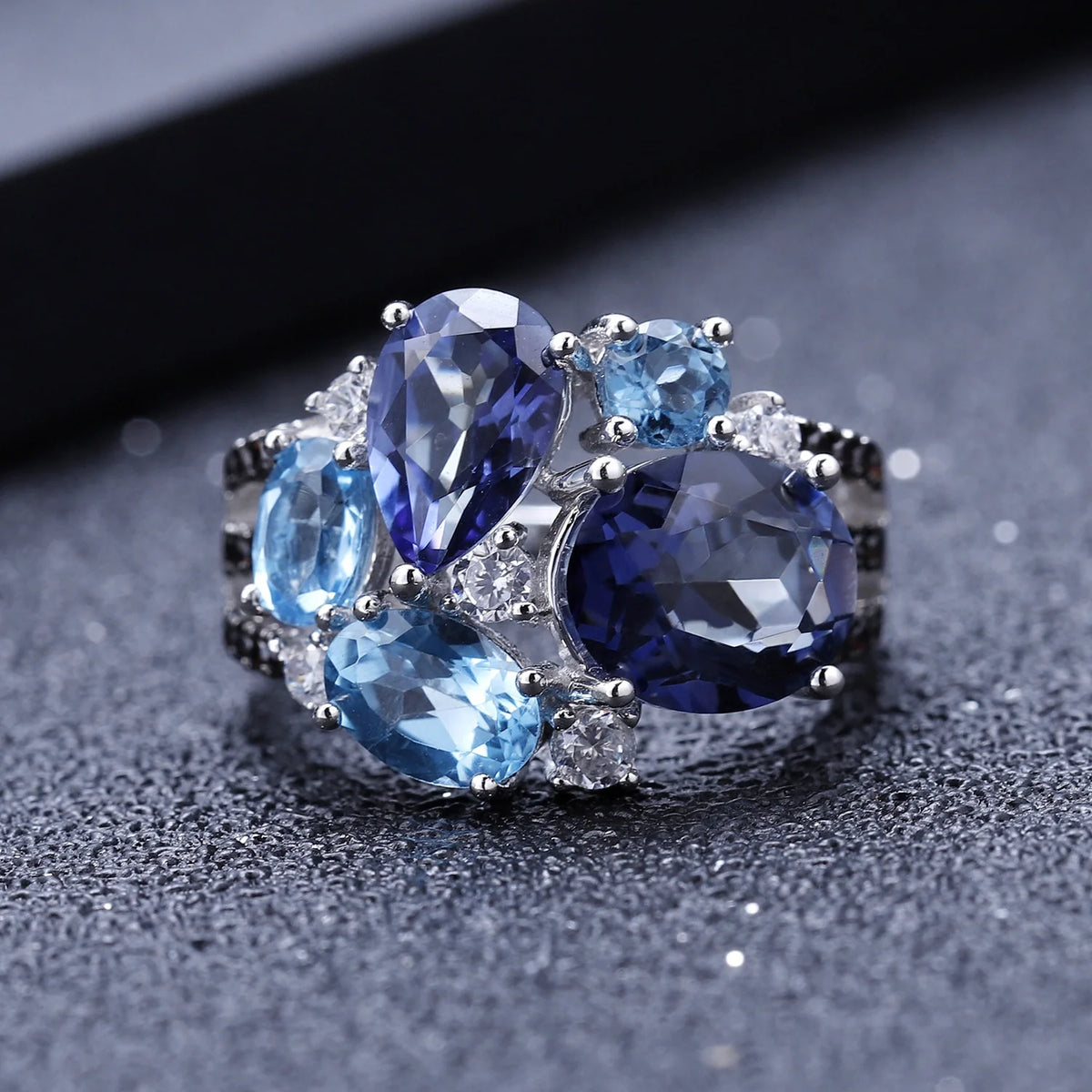 ArtistA Abiding Natural Mystic Quartz Blue Topaz Gemstone Fashion 925 Sterling Silver Women Party Gemstone Ring Jewelry