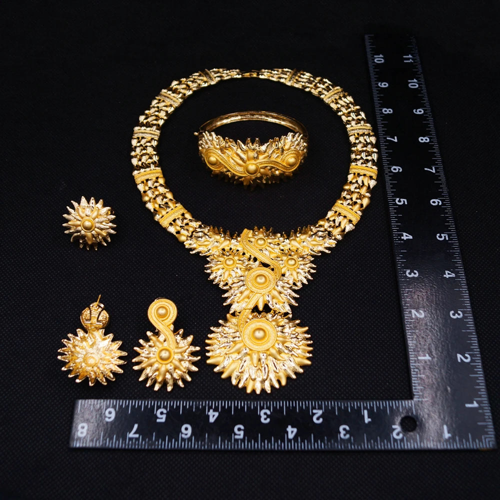 Zhuerrui's Latest Luxurious Gold-plated Jewelry Four-piece Set, Exquisite and Textured Designer Jewelry, African Wedding Gift