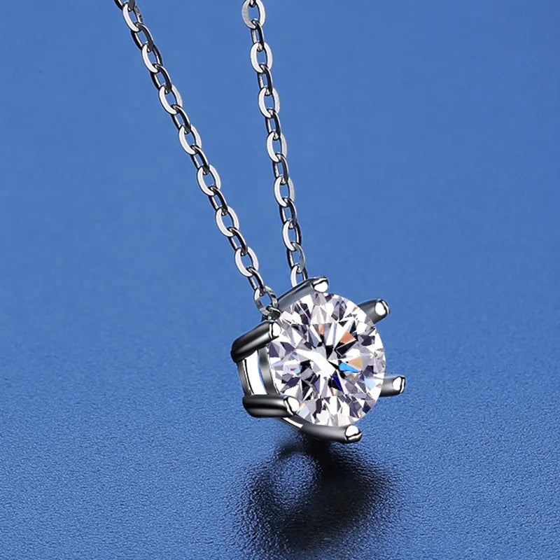 Factory Custom Minimalist 925 Sterling Silver Six Claw Set Round Cut 1 Carat Colorful Moissanite Pendant Necklaces Women