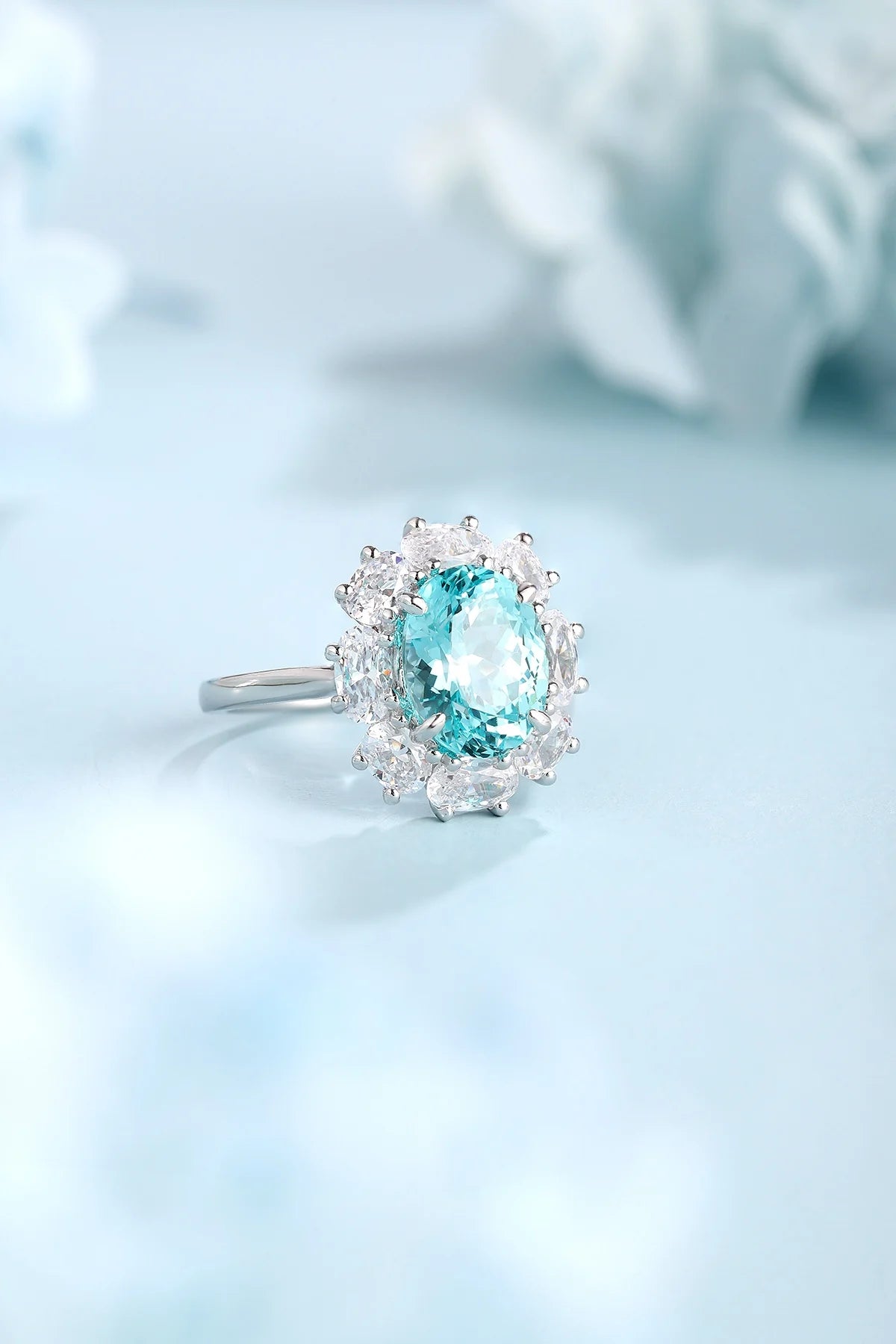 Gemfiori Anster Oval Cut Lab Created Diamonds and Ring S925 Sterling Silver Lab Made Paraiba Women Ring