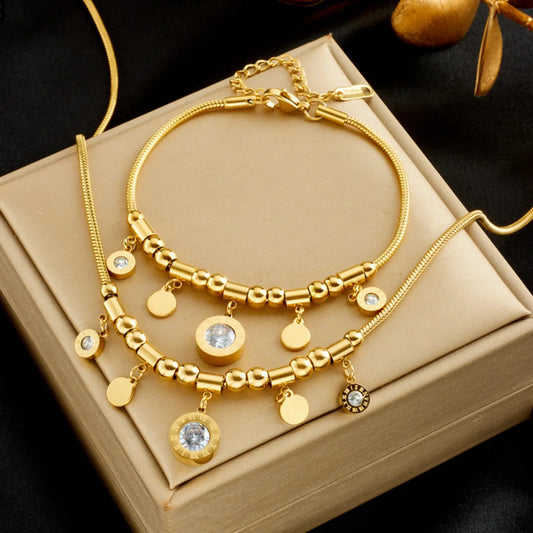 Gold Clear Crystal Choker Necklace & Bracelet Jewellery Set | Sparkling Luxury Fashion Set