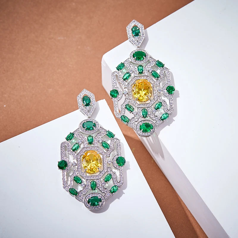 Factory Wholesale Brass Material Inlaid with Zircon Green Women's Jewelry Set  Classic Necklace Wedding Party