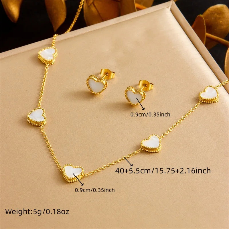 Gold White Heart Necklace, Earrings & Bracelet Jewellery Set | Pure Romance Fashion Set