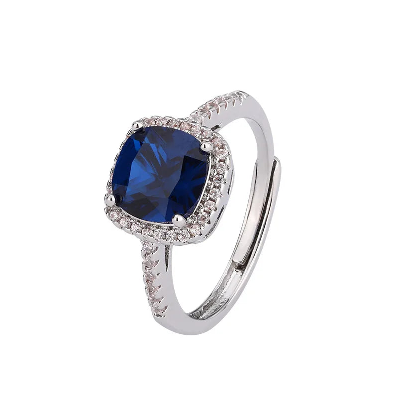 Gemfiori New Jewelry Brass Gold-plated Retro Simulation Blue Pointed Crystal Fat square Minimalist Style Set