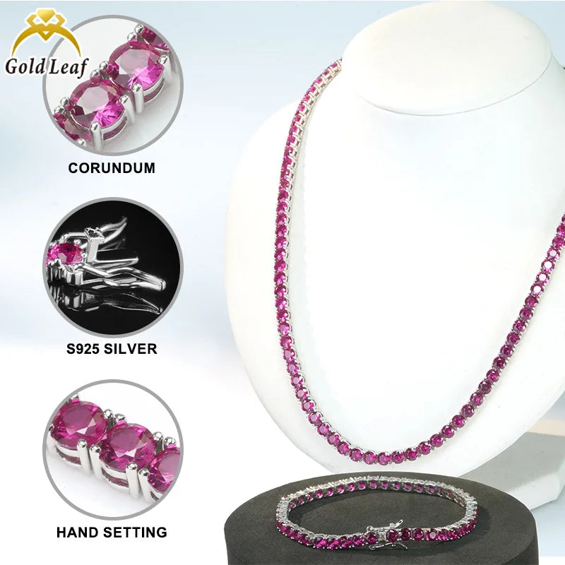 REDheart S&S Hot Sale Trendy Wedding Red Blue Green Four Claws Tennis Bracelet & Necklace Set 925 Sterling Silver White Gold Plated