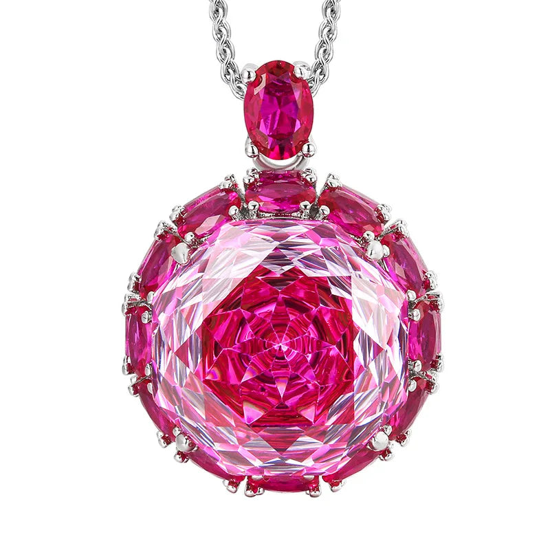 Gemfiori Luxury Women's Jewelry Set Rose Cut Green Crystal Zircon Pendant Necklace Ring Wedding Set