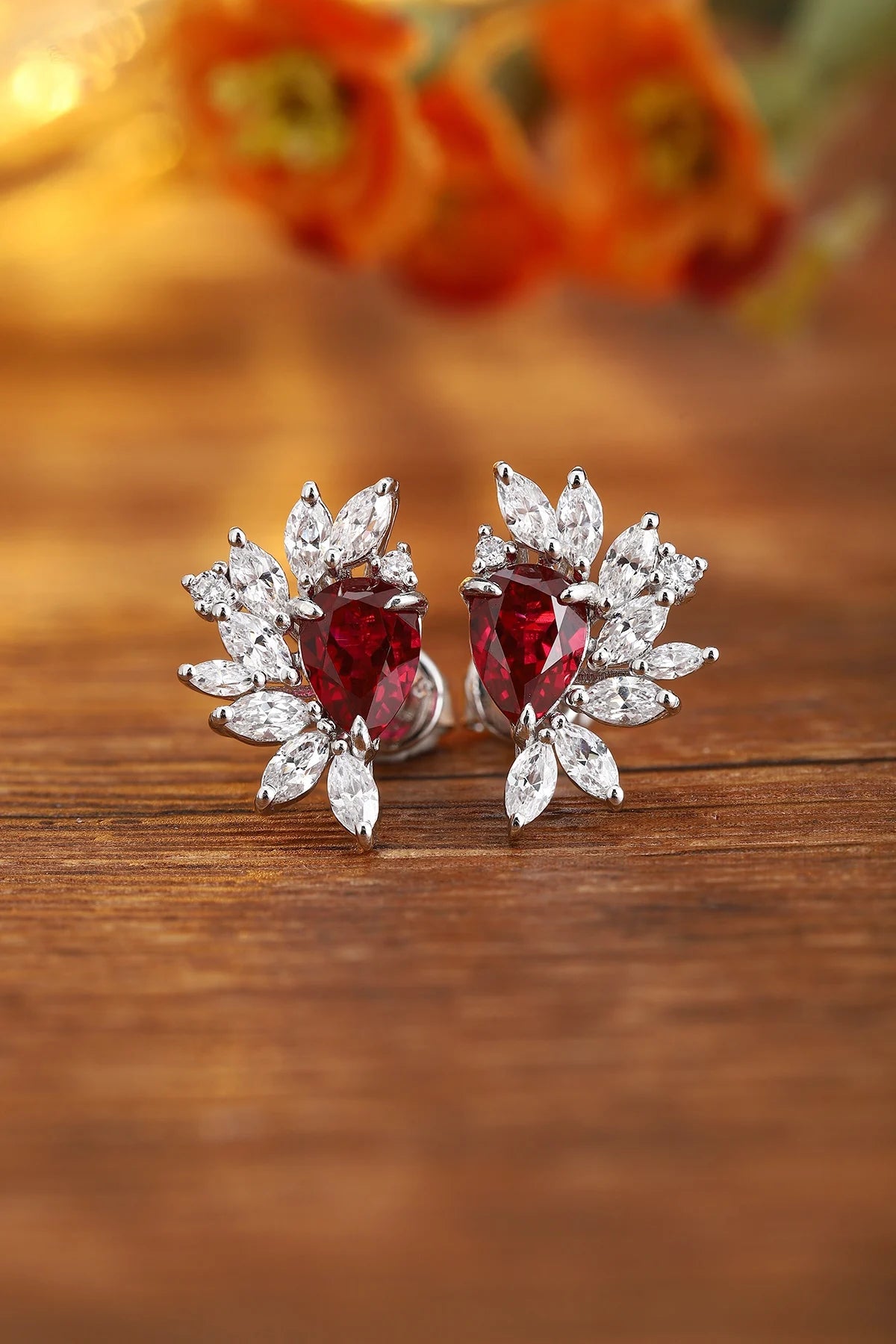 Gemfiori Anster High Quality S925 Lab Grown Ruby Earring Stud Dainty Gemstone Stud Earrings for Women Daily Wear Gift