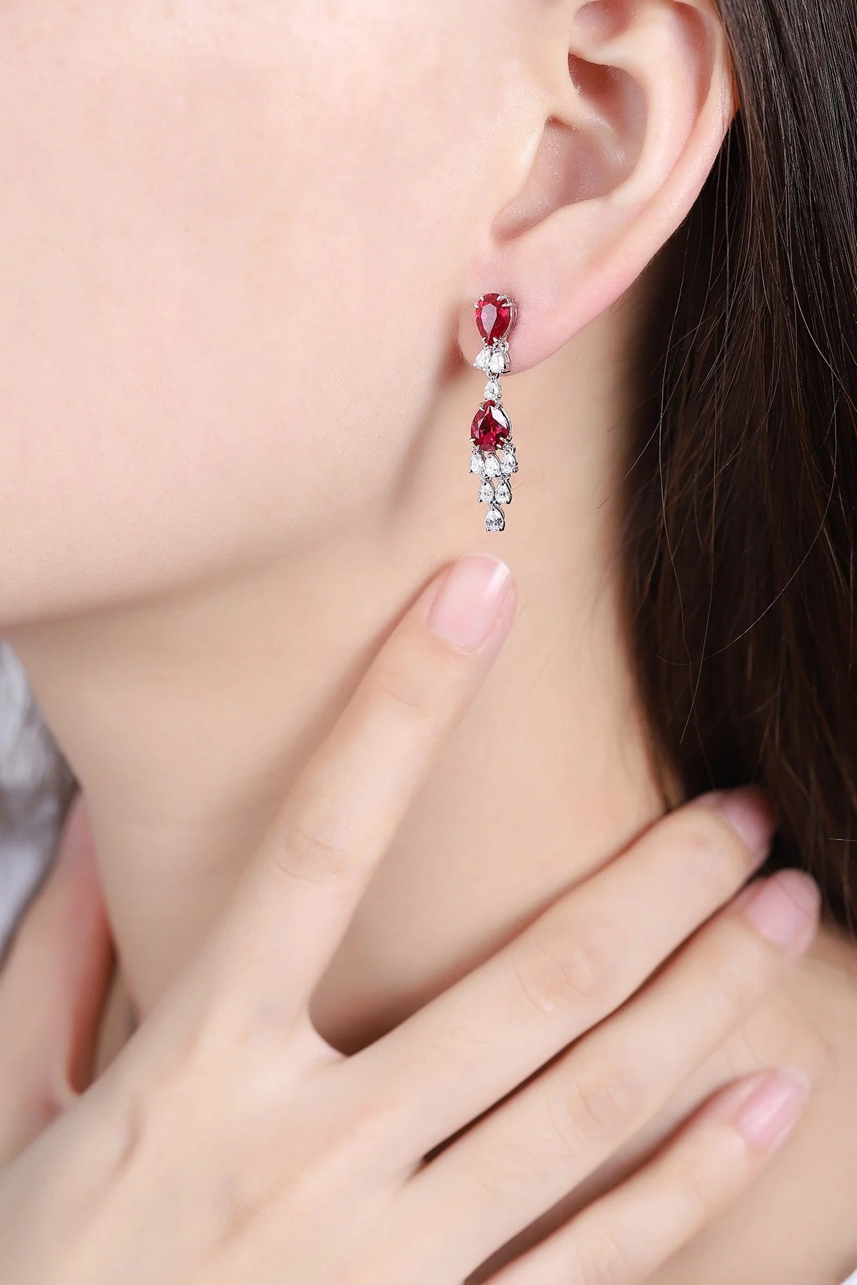 Gemfiori Anster High Quality S925 Lab Grown Ruby Earring Stud Dainty Gemstone Stud Earrings for Women Daily Wear Gift