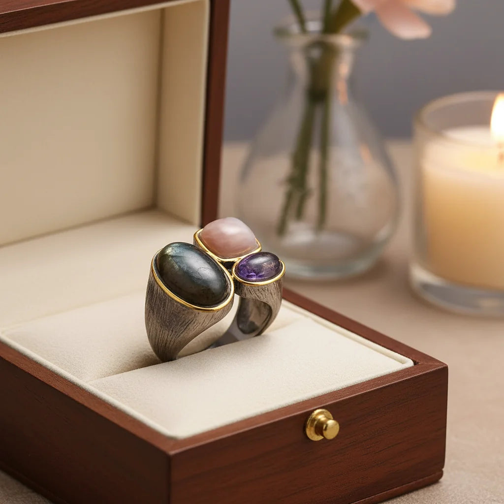 SASSARRI Natural Amethyst Ring | 925 Sterling Silver Designer Gemstone Ring