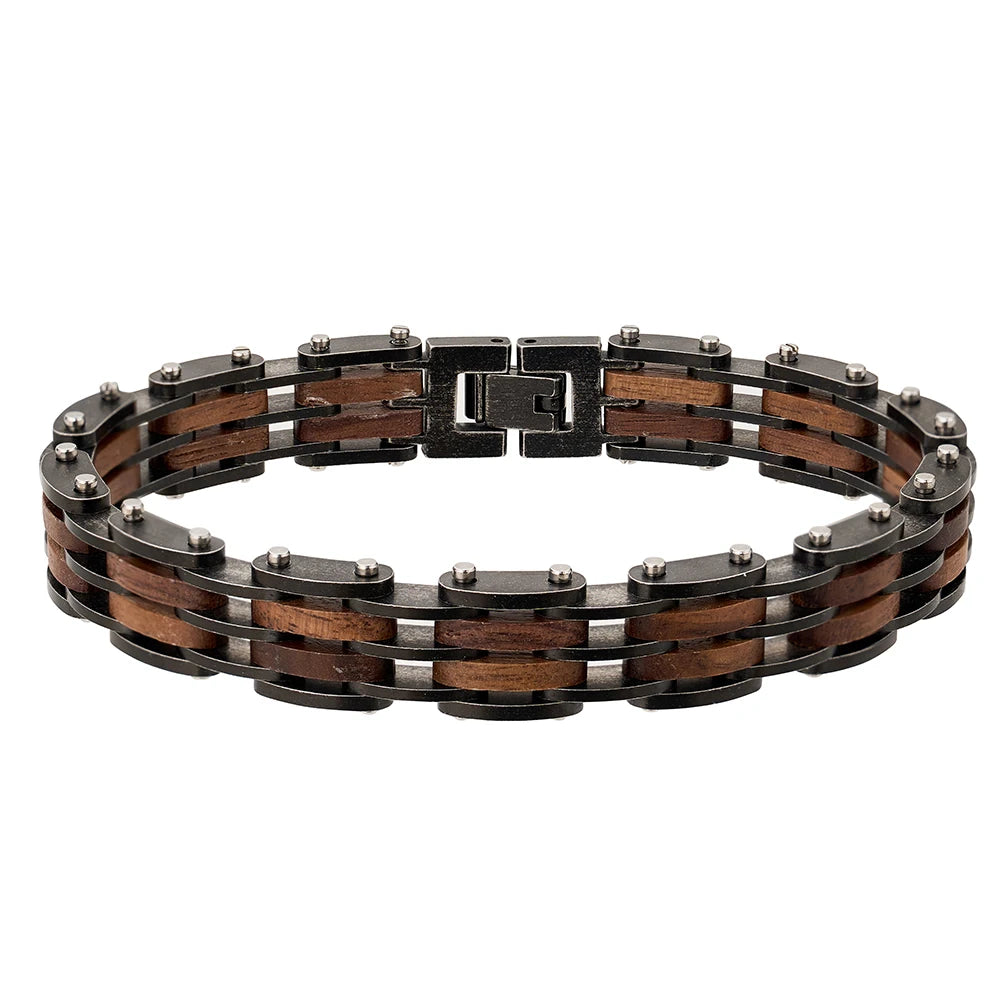 REBEL Luxury Wooden Unisex Stainless Steel Chain Bracelet Vintage Black Zinc Plated Custom Logo Engraving Handmade Fashion Jewelry