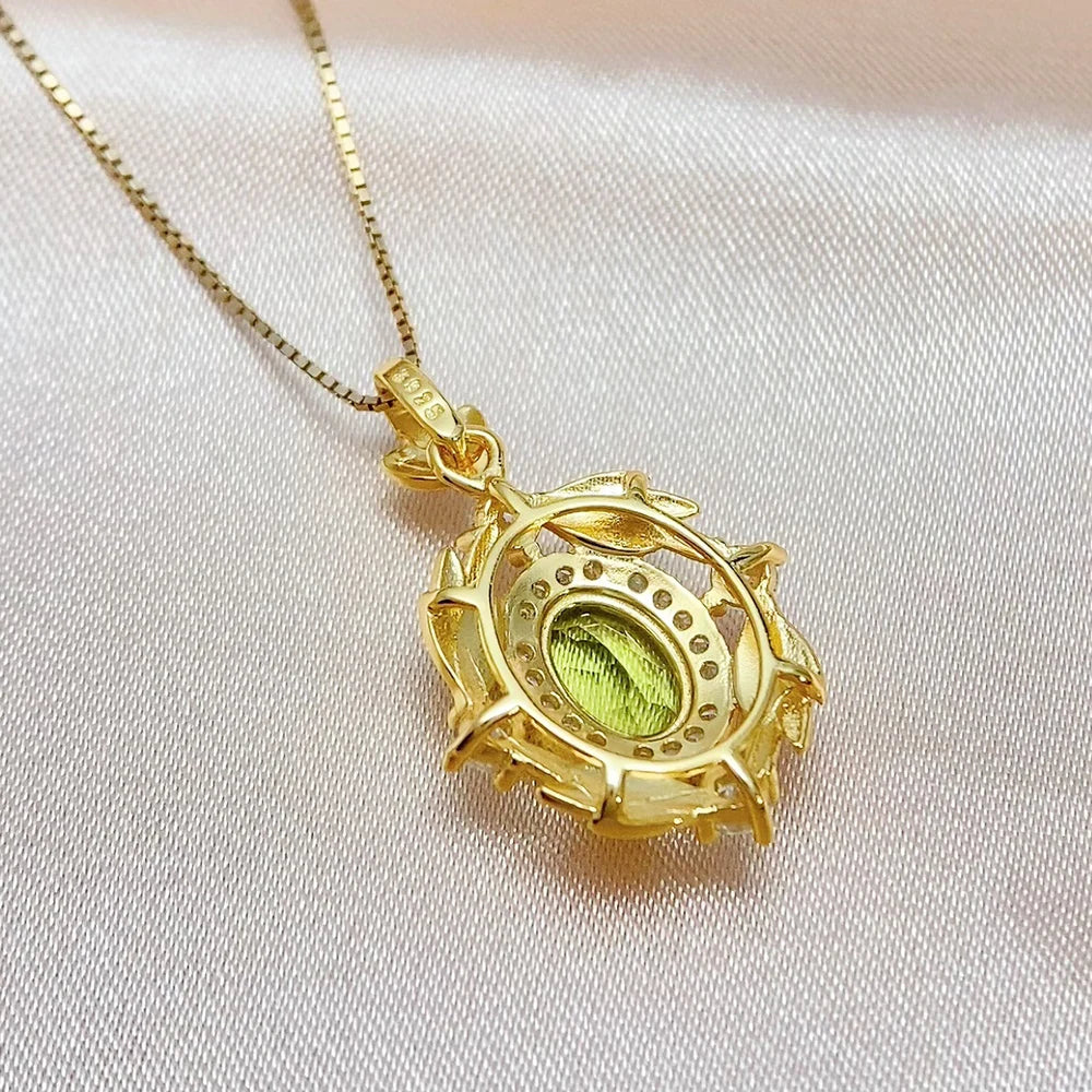 Gioiellieri Luxury 925 Sterling Silver Oval Cut Natural Peridot Charm Pendant Fashionable Party Gift Jewelry for Women Gold Plated OEM/ODM